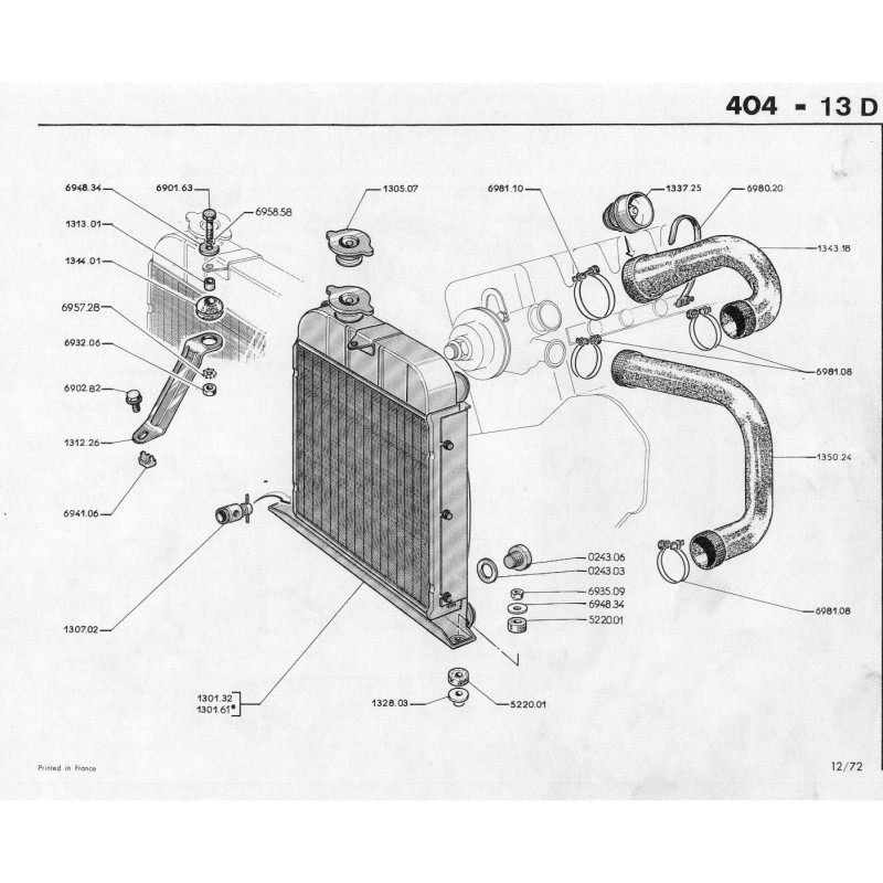 durite alimentation du radiateur de chauffage, Peugeot 404 après