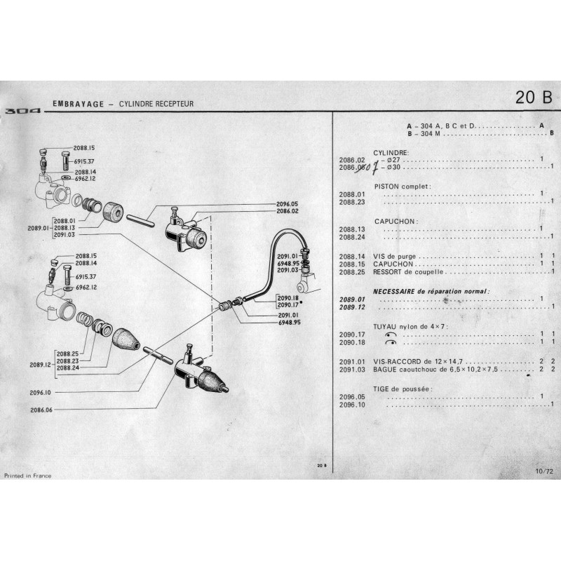 tuyau nylon d'embrayage 204, 304, 404, 504, J7, J9 Peugeot Simca