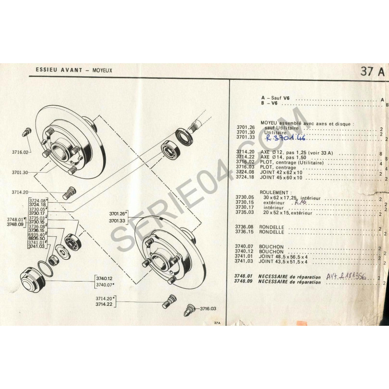 Kit roulement de roue pour Peugeot 203, 403, 404, 504