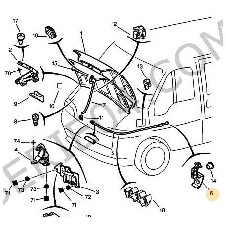 commande d'ouverture de capot moteur
