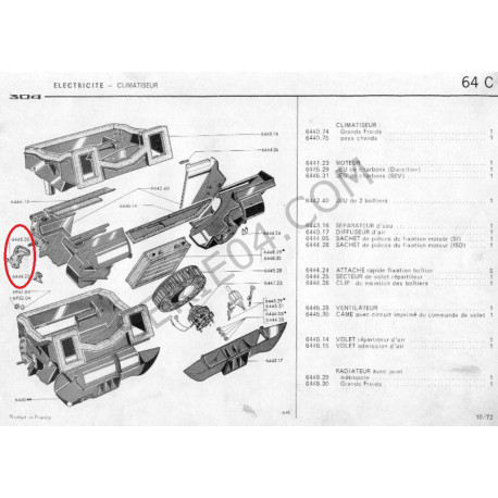 Bouton de chauffage Peugeot 304 / 204 - Équipement auto